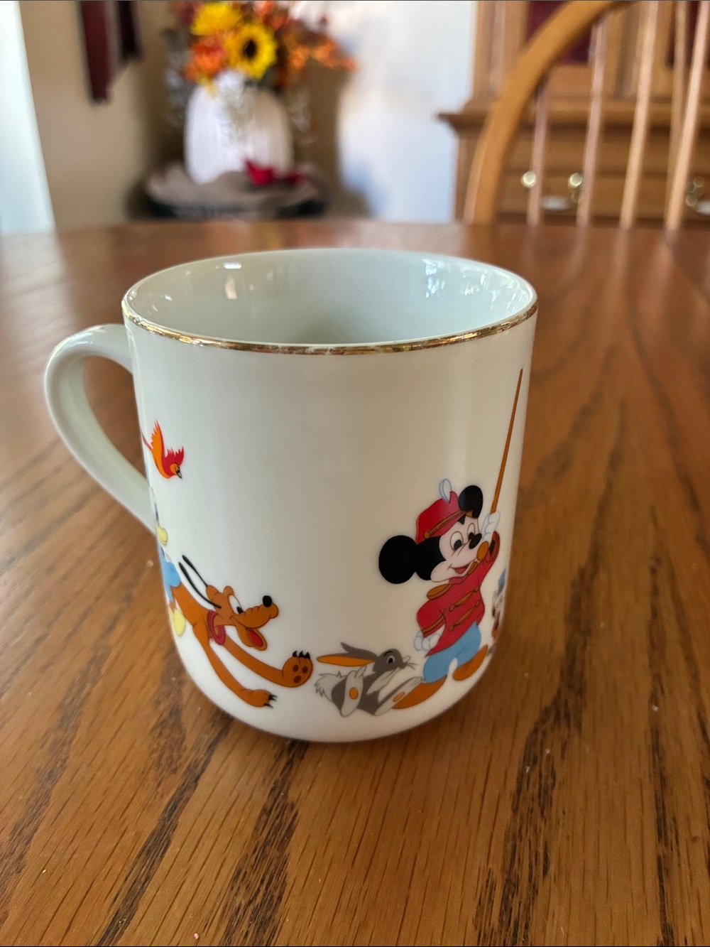 Disney White Ceramic Mug with Gold Trim and Classic Character Parade